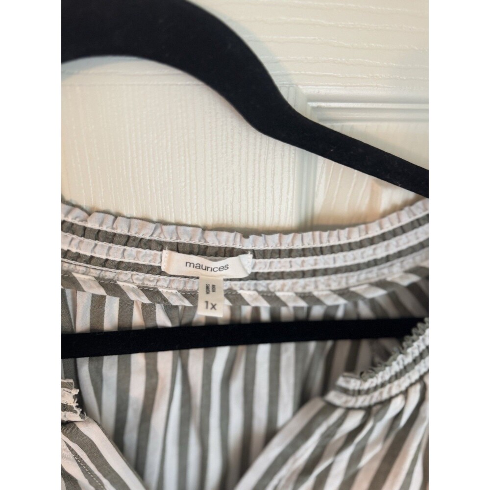Maurice’s Striped Top 1X Plus Size Striped V Neck Poplin Blouse - Picture 4 of 6